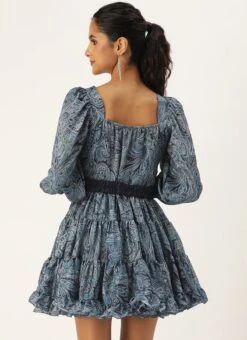 Multicolored Printed Chinon Dress After Six Wear -ZariGrace Shop Multicolored Printed Chinon Dress DRBS02306334 b