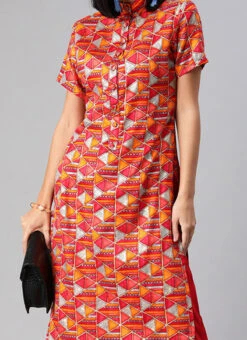 Multicolored Printed Cotton High N Low Kurta Set After Six Wear