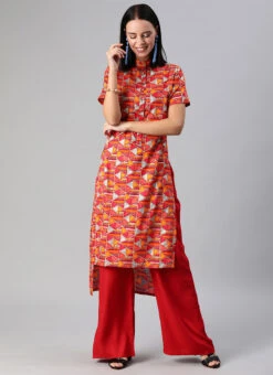 Multicolored Printed Cotton High N Low Kurta Set After Six Wear -ZariGrace Shop Multicolored Printed Cotton High N Low Kurta Set KSBS01911831 u