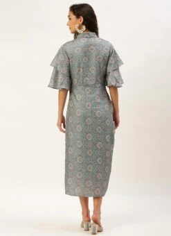 Multicolored Printed Modal Satin Pleated Dress After Six Wear -ZariGrace Shop Multicolored Printed Modal Satin Pleated Dress DRBS02212632 b