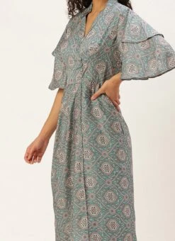 Multicolored Printed Modal Satin Pleated Dress After Six Wear