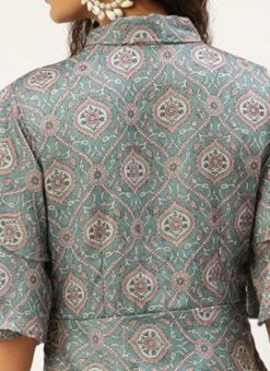 Multicolored Printed Modal Satin Pleated Dress After Six Wear -ZariGrace Shop Multicolored Printed Modal Satin Pleated Dress DRBS02212632 rrc2