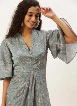 Multicolored Printed Modal Satin Pleated Dress After Six Wear -ZariGrace Shop Multicolored Printed Modal Satin Pleated Dress DRBS02212632 rrc3