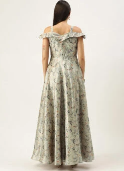 Multicolored Printed Off Shoulder Style Dress Festive Wear -ZariGrace Shop Multicolored Printed Off Shoulder Style Dress DRBS02109751 b