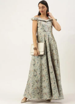 Multicolored Printed Off Shoulder Style Dress Festive Wear -ZariGrace Shop Multicolored Printed Off Shoulder Style Dress DRBS02109751 u