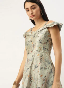 Multicolored Printed Off Shoulder Style Dress Festive Wear -ZariGrace Shop Multicolored Printed Off Shoulder Style Dress DRBS02109751 rrc1