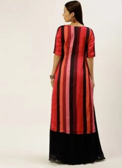 Multicolored Satin N Black Kurta Skirt Set After Six Wear -ZariGrace Shop Multicolored Satin N Black Kurta Skirt Set KSBS02104302 b