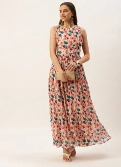 Multicoloured Georgette Pleated Dress After Six Wear Party Wear -ZariGrace Shop Multicoloured Georgette Pleated Dress DRBS02211036 u