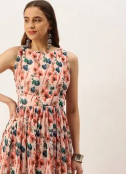 Multicoloured Georgette Pleated Dress After Six Wear Party Wear -ZariGrace Shop Multicoloured Georgette Pleated Dress DRBS02211036 rrc4