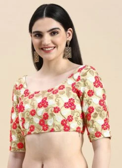 Multicoloured Net Embroidered Blouse Festive Wear