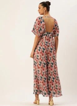 Multicoloured Pleated Georgette Jumpsuit After Six Wear -ZariGrace Shop Multicoloured Pleated Georgette Jumpsuit DRBS02211145 b 1