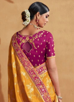 Mustard And Magenta Color Jacquard Embroidery Art Silk Saree Party Wear -ZariGrace Shop Mustard And Magenta Color Jacquard Embroidery Art Silk Saree SASLI19406107 b
