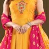 Mustard Art Silk Anarkali Suit Party Wear -ZariGrace Shop Mustard Art Silk Anarkali Suit SLMNFG129GOLDEN l