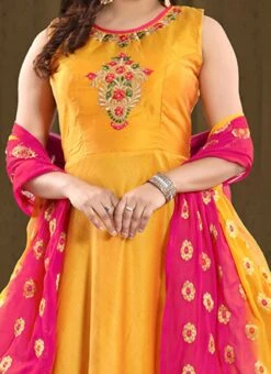 Mustard Art Silk Anarkali Suit Party Wear