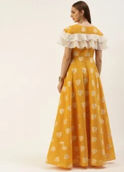 Mustard Art Silk Ruffled Dress Festive Wear 13 Mustard Art Silk Ruffled Dress Festive Wear -ZariGrace Shop Mustard Art Silk Ruffled Dress DRBS02210937 b