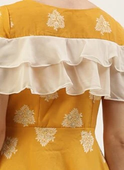Mustard Art Silk Ruffled Dress Festive Wear 15 Mustard Art Silk Ruffled Dress Festive Wear -ZariGrace Shop Mustard Art Silk Ruffled Dress DRBS02210937 rrc2