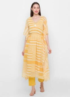 Mustard Chiffon Printed Kaftan Suit Work Wear -ZariGrace Shop Mustard Chiffon Printed Kaftan Suit KFMZA13A308MU u