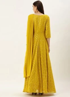 Mustard Embroidered Dupatta Draped Style Gown Wedding Wear -ZariGrace Shop Mustard Embroidered Dupatta Draped Style Gown IWBS02307668 b