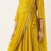 Mustard Embroidered Dupatta Draped Style Gown Wedding Wear -ZariGrace Shop Mustard Embroidered Dupatta Draped Style Gown IWBS02307668 l