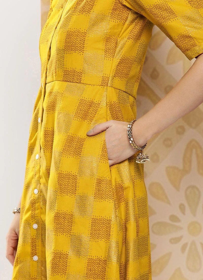 Mustard Rayon Printed A-Line Dress After Six Wear 10 Mustard Rayon Printed A-Line Dress After Six Wear - Image 8