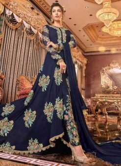 Navy Blue Crepe Abaya Style Anarkali Suit Wedding Wear 8 Navy Blue Crepe Abaya Style Anarkali Suit Wedding Wear -ZariGrace Shop Navy Blue Crepe Abaya Style Anarkali Suit SLSCC6304 u