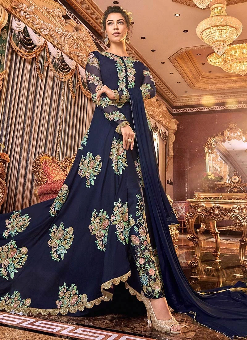 Navy Blue Crepe Abaya Style Anarkali Suit Wedding Wear 5 Navy Blue Crepe Abaya Style Anarkali Suit Wedding Wear - Image 3