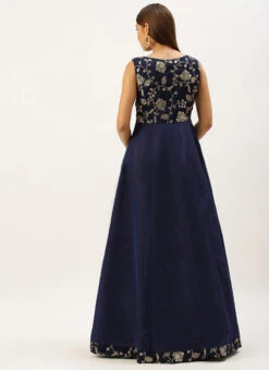 Navy Blue Embroidered Kali Style Gown Festive Wear -ZariGrace Shop Navy Blue Embroidered Kali Style Gown IWBS02203495 b