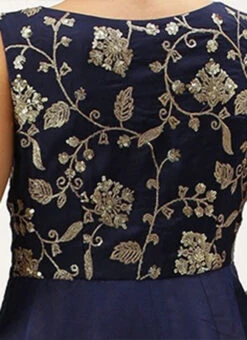 Navy Blue Embroidered Kali Style Gown Festive Wear -ZariGrace Shop Navy Blue Embroidered Kali Style Gown IWBS02203495 rrc3