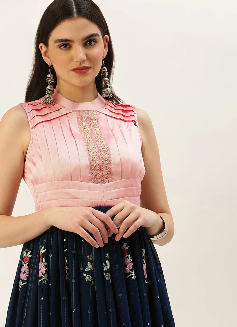 Navy Blue Embroidered Pleated Style Gown Party Wear 7 Navy Blue Embroidered Pleated Style Gown Party Wear - Image 5