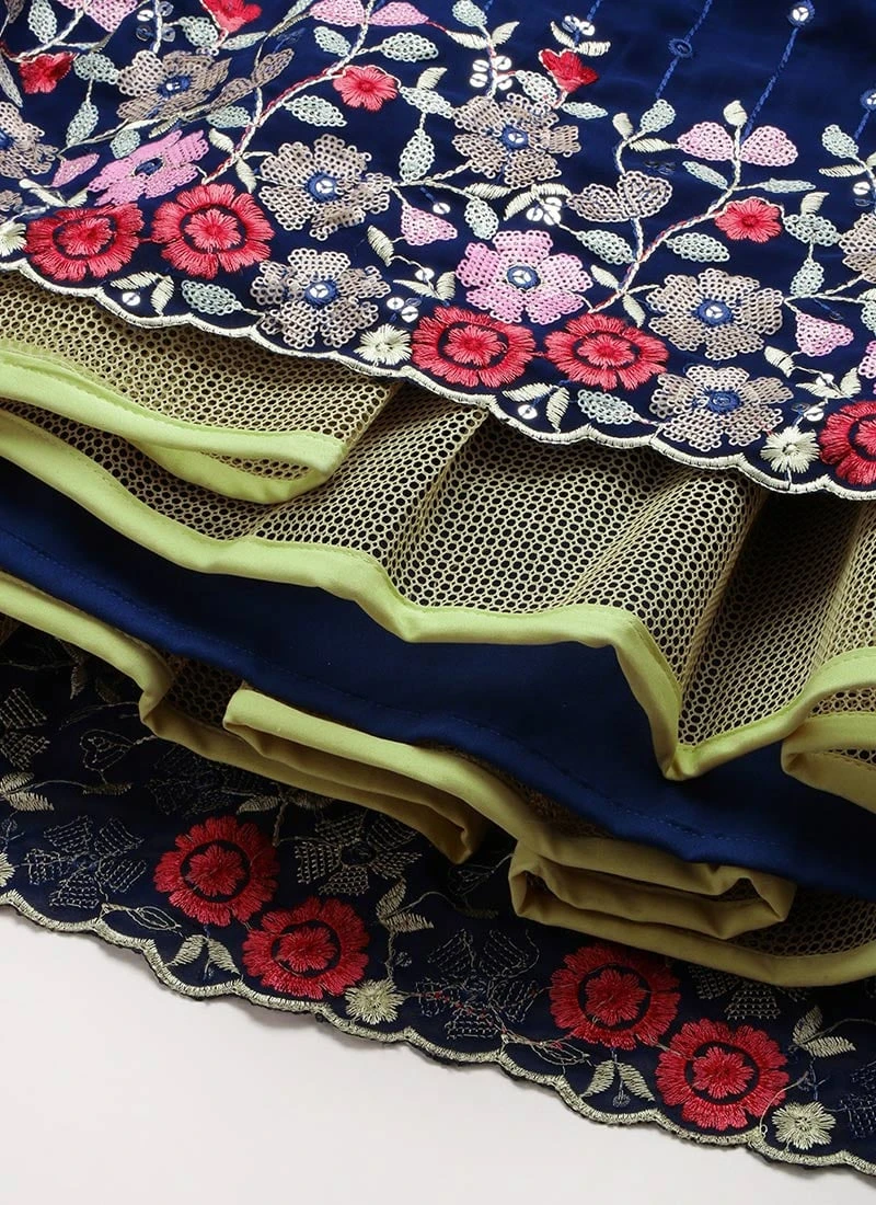 Navy Blue Embroidered Pleated Style Gown Party Wear 10 Navy Blue Embroidered Pleated Style Gown Party Wear - Image 8