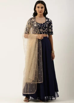 Navy Blue Embroidery Scallop Lehenga Set Festive Wear -ZariGrace Shop Navy Blue Embroidery Scallop Lehenga Set GHBS02205005 u