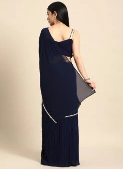 Navy Blue Georgette Pleated Ruffle Saree Festive Wear -ZariGrace Shop Navy Blue Georgette Pleated Ruffle Saree SABS02301092 b