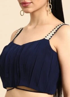 Navy Blue Georgette Pleated Ruffle Saree Festive Wear -ZariGrace Shop Navy Blue Georgette Pleated Ruffle Saree SABS02301092 rrc1