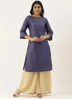 Navy Blue N Beige A Line Kurta Palazzo Set Festive Wear -ZariGrace Shop Navy Blue N Beige A Line Kurta Palazzo Set KSBS02101766 u
