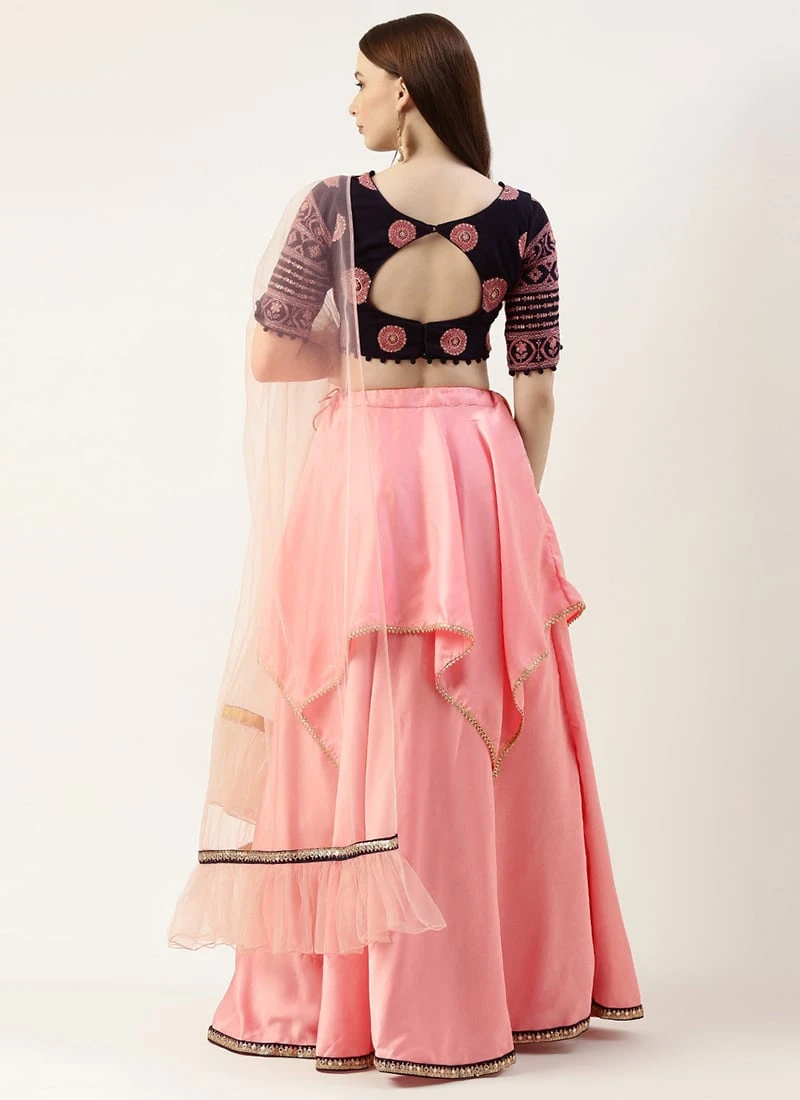 Navy Blue N Pink Embroidered Lehenga Set Festive Wear 6 Navy Blue N Pink Embroidered Lehenga Set Festive Wear - Image 4