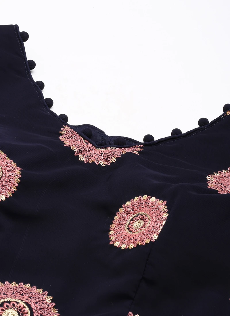 Navy Blue N Pink Embroidered Lehenga Set Festive Wear 7 Navy Blue N Pink Embroidered Lehenga Set Festive Wear - Image 5