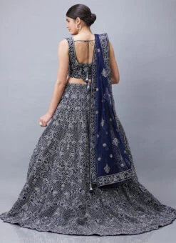 Navy Blue Net Stones N Hand Work Umbrella Lehenga Choli Wedding Wear -ZariGrace Shop Navy Blue Net Stones N Hand Work Umbrella Lehenga Choli GHCBF5137 b