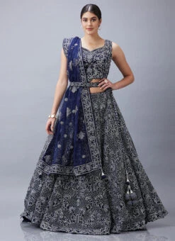 Navy Blue Net Stones N Hand Work Umbrella Lehenga Choli Wedding Wear -ZariGrace Shop Navy Blue Net Stones N Hand Work Umbrella Lehenga Choli GHCBF5137 u
