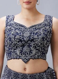 Navy Blue Net Stones N Hand Work Umbrella Lehenga Choli Wedding Wear -ZariGrace Shop Navy Blue Net Stones N Hand Work Umbrella Lehenga Choli GHCBF5137 rrc1