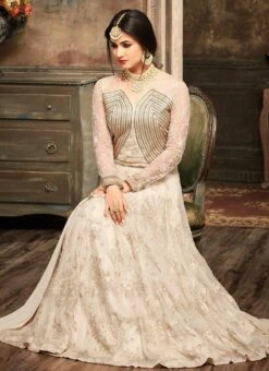 Off White Abaya Style Anarkali Suit Party Wear -ZariGrace Shop Off White Abaya Style Anarkali Suit SLSCC5104 b