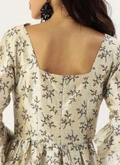 Off White Art Silk Gathered Flare Dress Festive Wear 15 Off White Art Silk Gathered Flare Dress Festive Wear -ZariGrace Shop Off White Art Silk Gathered Flare Dress DRBS02204729 rrc2