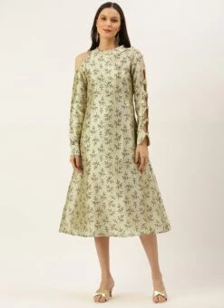 Off White Art Silk Printed Dress After Six Wear -ZariGrace Shop Off White Art Silk Printed Dress DRBS02205900 u