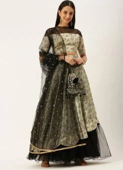 Off White Art Silk Scallop Lehenga Set Wedding Wear Festive Wear -ZariGrace Shop Off White Art Silk Scallop Lehenga Set GHBS02205009 u