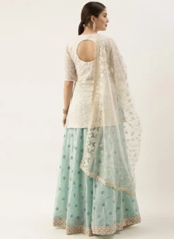 Off White Embroidered Long Blouse Lehenga Festive Wear -ZariGrace Shop Off White Embroidered Long Blouse Lehenga GHBS02007388 b