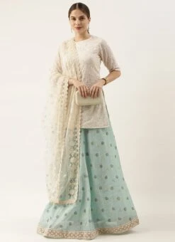 Off White Embroidered Long Blouse Lehenga Festive Wear -ZariGrace Shop Off White Embroidered Long Blouse Lehenga GHBS02007388 u