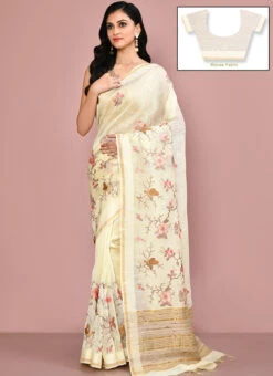 Off White Linen Saree After Six Wear -ZariGrace Shop Off White Linen Saree SAOAKS1649 u