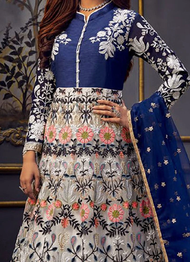 Off White N Blue Net Anarkali Suit Party Wear 3 Off White N Blue Net Anarkali Suit Party Wear