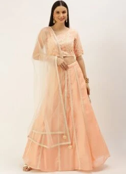 Off White N Pale Peach One Shoulder Lehenga Party Wear -ZariGrace Shop Off White N Pale Peach One Shoulder Lehenga GHBS02204710 u