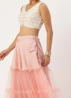Skirt From Off White N Pink Art Silk Embroidered Lehenga After Six Wear