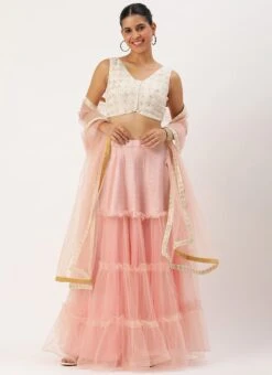 Skirt From Off White N Pink Art Silk Embroidered Lehenga After Six Wear -ZariGrace Shop Off White N Pink Art Silk Embroidered Lehenga GHBS02211156 u